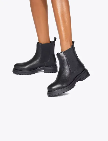 Kurt Geiger Leather Flat Round Toe Chelsea Boots Black