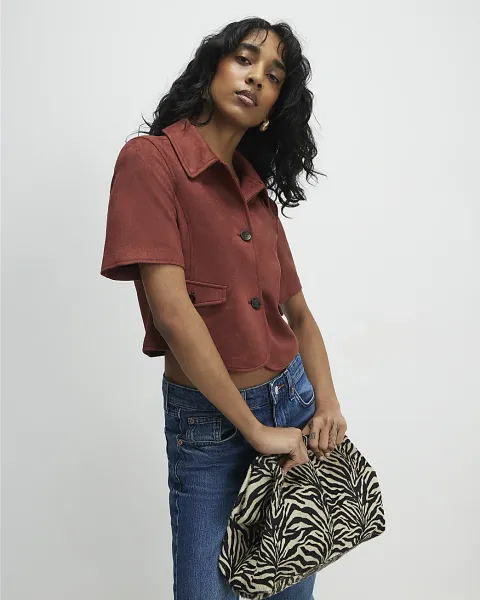River Island Faux Suede Pocket Detail Collared Shirt
