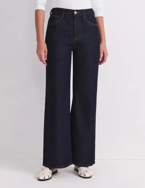 Sportscraft High Waisted Wide Leg Jeans Navy