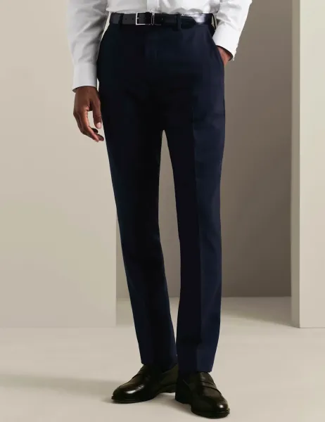 Charles Tyrwhitt Slim Fit Super 120s Wool Sharkskin Suit Trousers Dark Navy