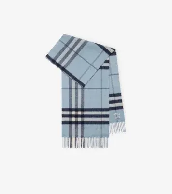 Check Cashmere Scarf in Bank blue