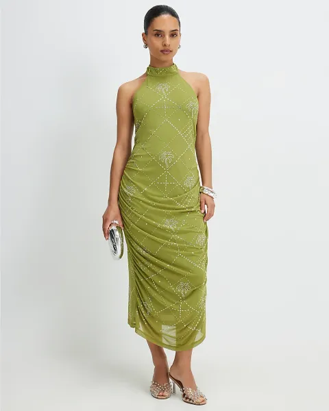 River Island Petite Halter Embellished Midi Dress