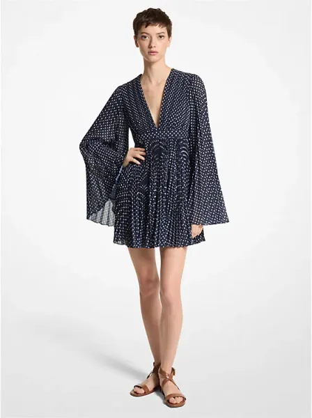 Polka Dot Georgette Pleated Dress