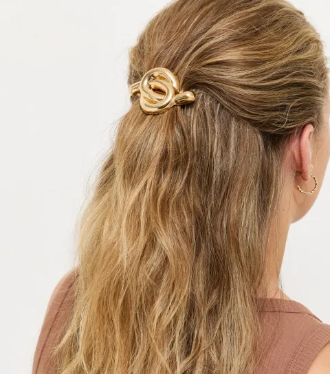 Gold Tone Knot Hair Slide Clip