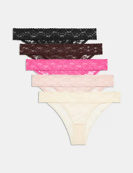 Marks & Spencer 5 Pack All Over Lace Brazilian Knickers Pink Mix