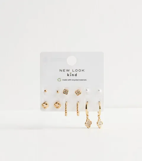 Pack Of 6 Mixed Designs Gold Tone Earrings