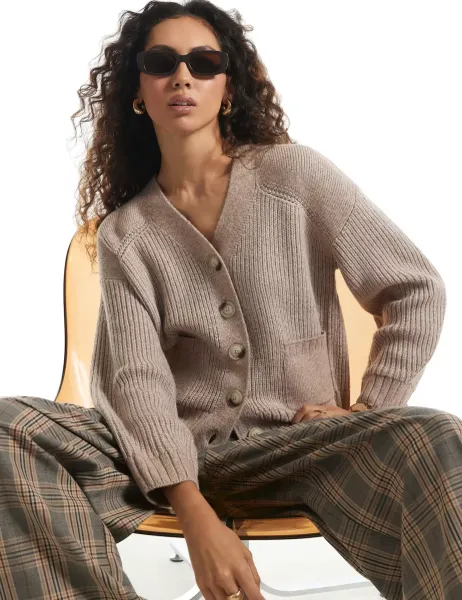 River Island Ribbed V Neck Relaxed Cardigan