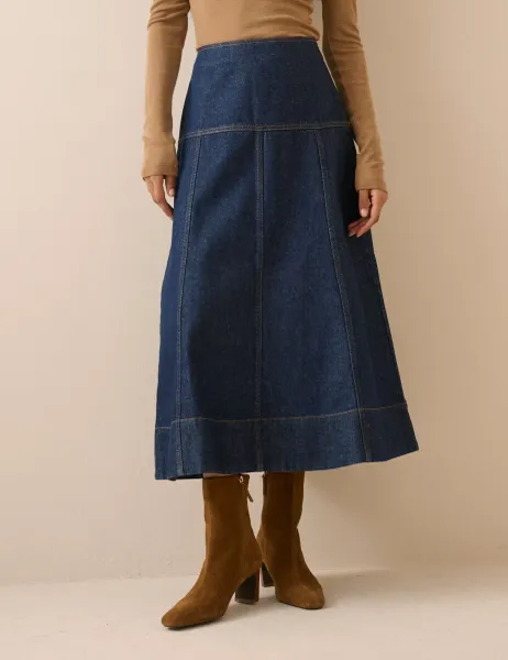 Nobody's Child Denim Midi A-Line Skirt