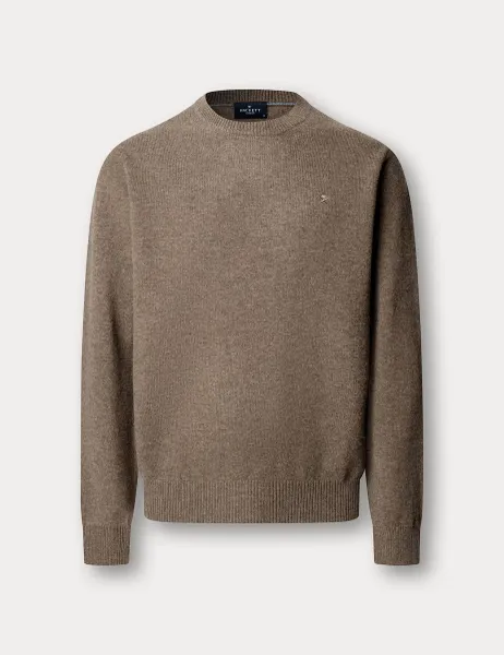 Hackett Pure Lambswool Crew Neck Jumper Dark Brown