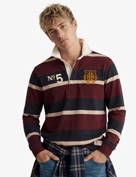 Superdry & Co Pure Cotton Striped Embroidered Rugby Shirt Red Mix