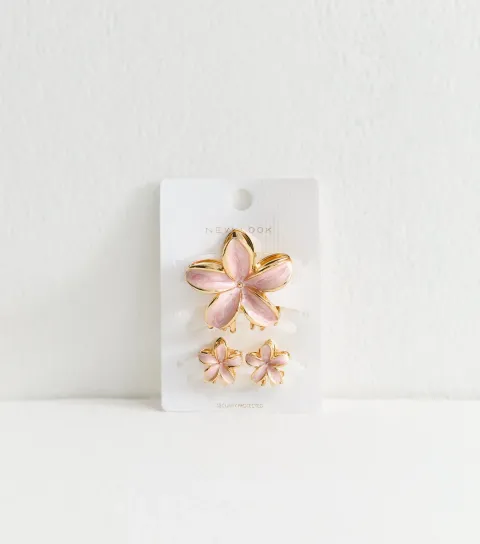 New Look Pink Pack Of 3 Enamel Flower Hair Clips