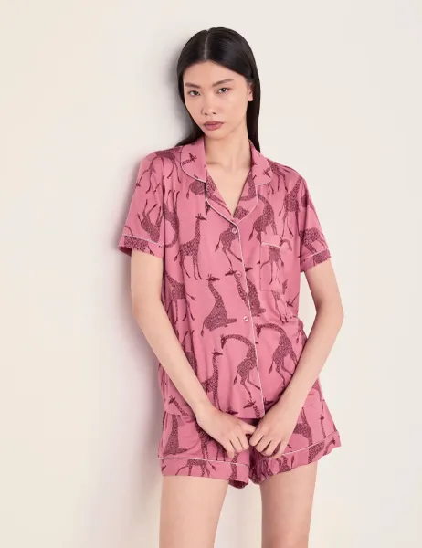 Chelsea Peers Modal Rich Giraffe Print Revere Shortie Set Light Pink
