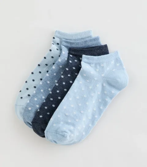 Pack of 4 Blue Polka Dot Patterned Trainer Socks