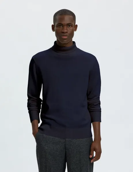 Selected Pure Merino Wool Roll Neck Jumper Dark Navy