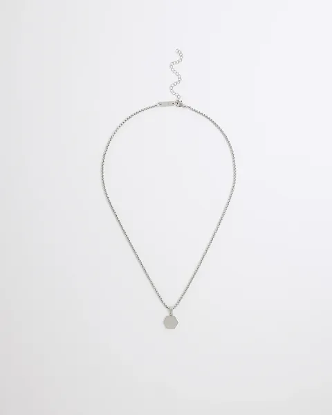 River Island Steel Hexagon Chain Necklace