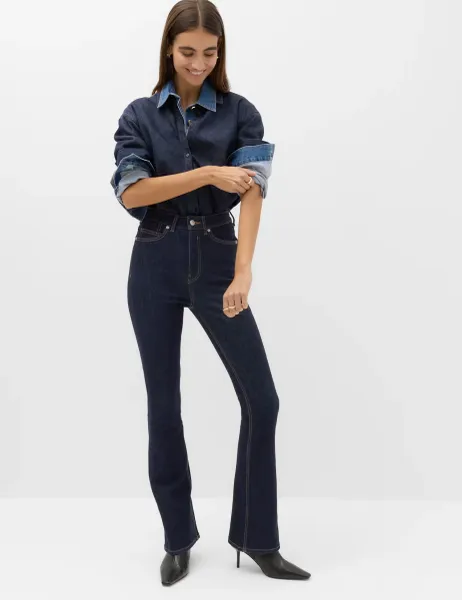 Marks & Spencer Magic Shaping High Waisted Slim Flare Jeans Indigo Mix