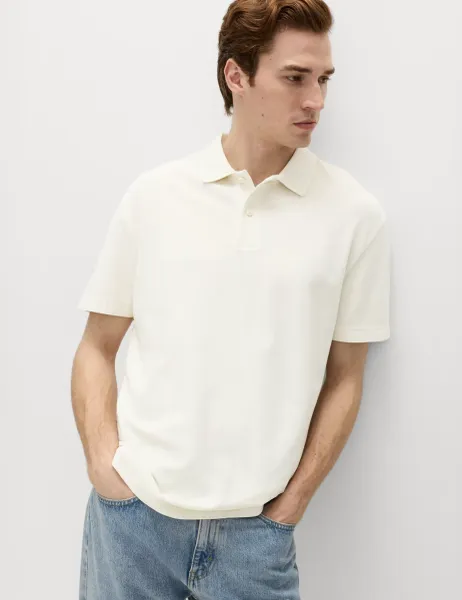 Marks & Spencer Pure Cotton Garment Dyed Polo Shirt Ecru