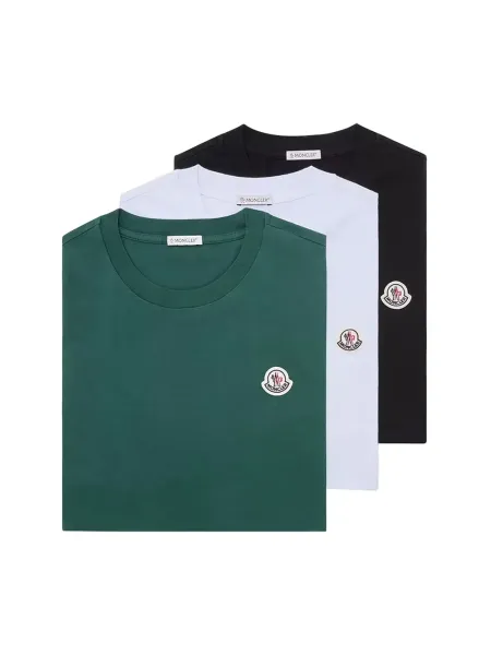 Men Logo Patch Cotton T-Shirt (Pack of Three) GRN/WHT/BLK