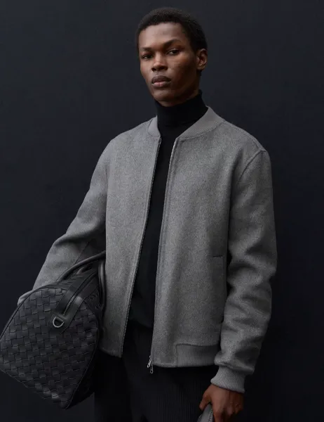 Autograph Double-Faced Wool Blend Bomber Jacket Grey Marl