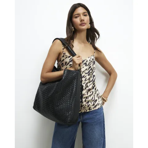 River Island Faux Leather Woven Slouch Shoulder Bag