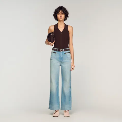 Faded straight zipped cotton jeans