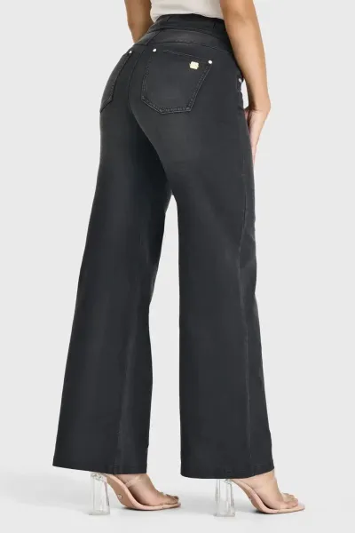 N.O.W Denim Limited Edition - High Waisted - Wide Leg - Black + Black Stitching