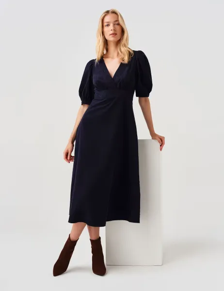 Ghost Cotton Corduroy Cross Front Midi Dress Navy