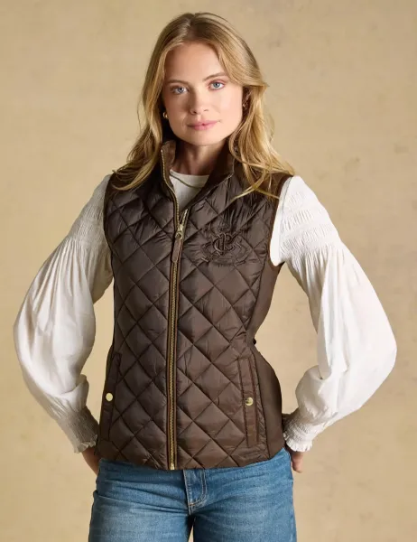Joules Showerproof Embroidered Quilted Gilet Brown