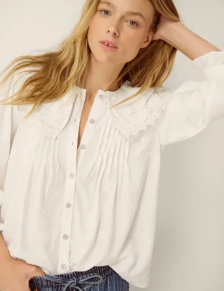 Monsoon Embroidered Frill Detail Blouse White Mix