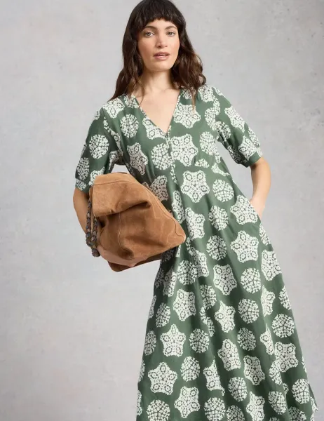 White Stuff Cotton Blend V-Neck Midi Tea Dress