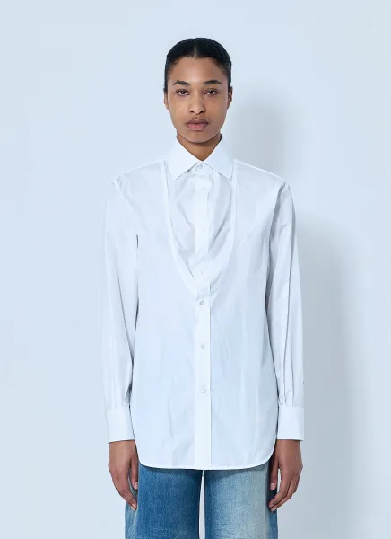 White Folded V-Neck Collar Shirt