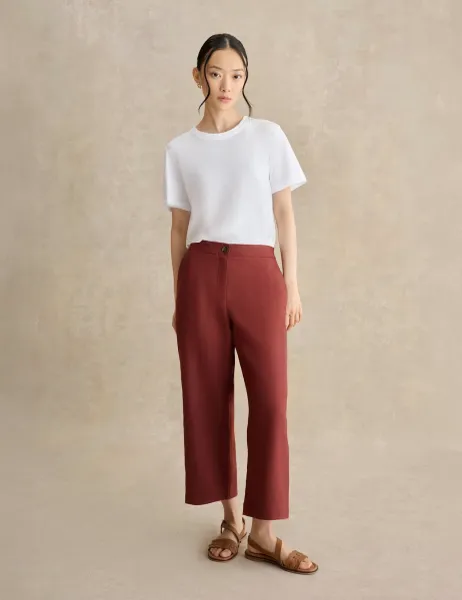Hobbs Pure Linen Wide Leg Cropped Trousers Brown