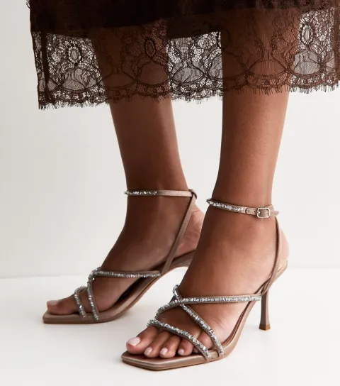 New Look Women's Light Brown Beaded Strap Stiletto Sandals Vegan