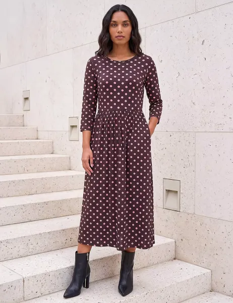 Roman Polka Dot Print Pocket Dress Pink Mix