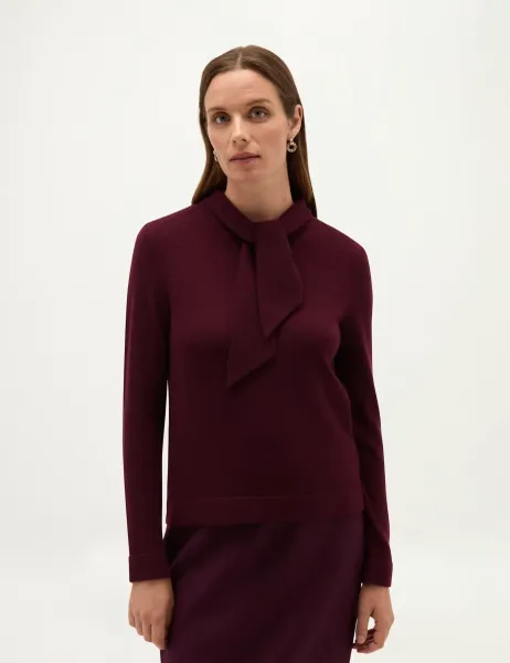 Hobbs Merino Wool Rich Tie Neck Jumper with Cashmere Purple