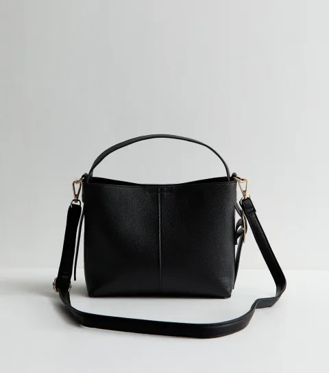 Black Faux Leather Mini Bucket Bag