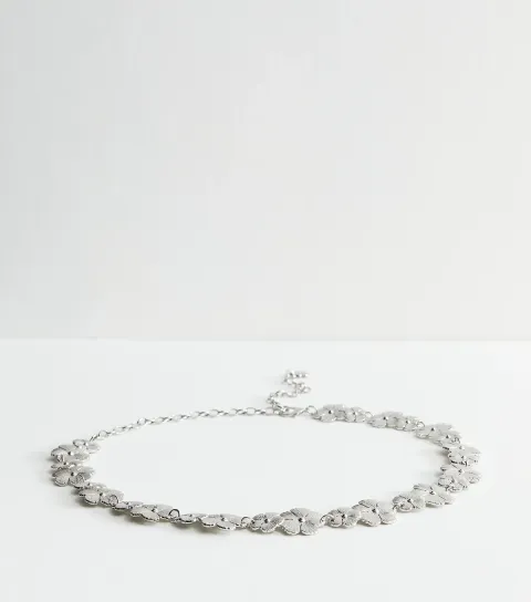 Silver Tone Flower Chain Link Belt
