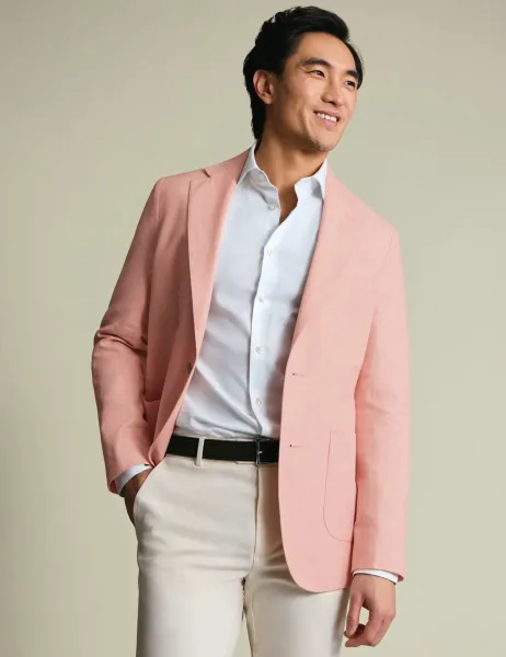 Charles Tyrwhitt Slim Fit Cotton Linen Blend Blazer Pink