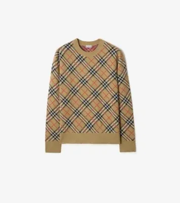 Check Cotton Wool Sweater in Sand beige