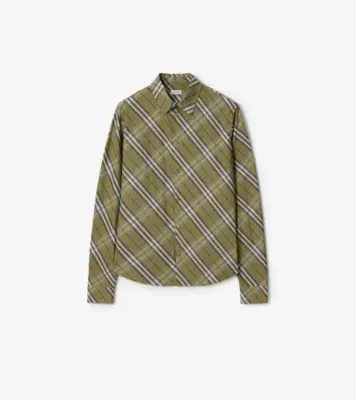 Relaxed Fit Check Cotton Shirt in Glade green
