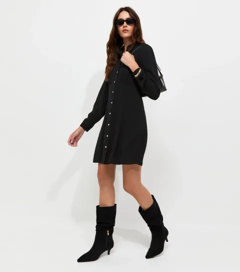 New Look Women's Black Long Sleeve Mini Shirt Dress