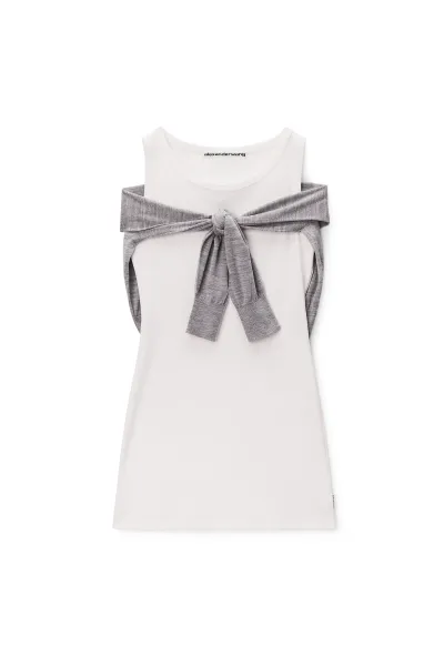 Layered Mini Tank Dress with Tie-Front Cardigan