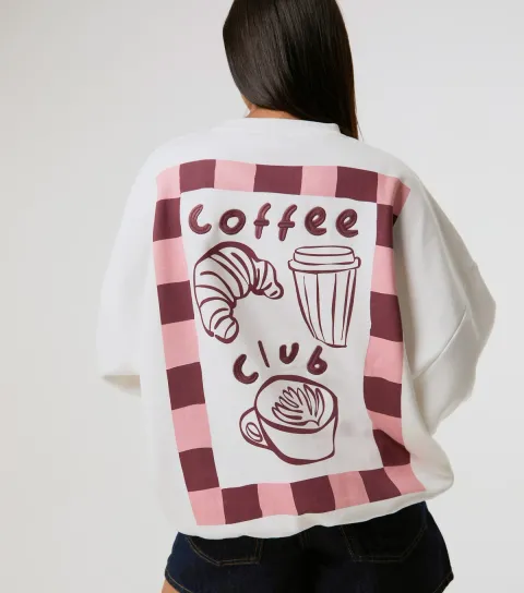 Women's White Coffee Club Printed Sweatshirt