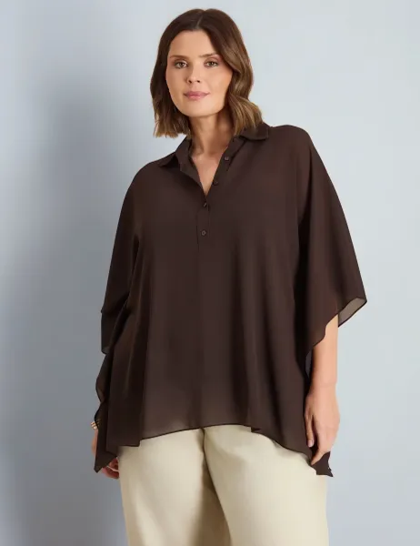 Half Placket Overlay Blouse Chocolate