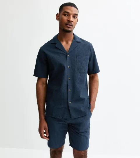 Only and Sons Men's Navy Seersucker Drawstring Shorts