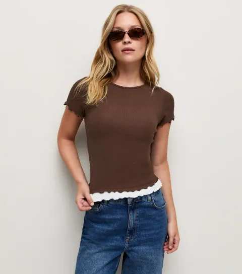 Women's Brown Babylock Cotton Rich Baby Tee