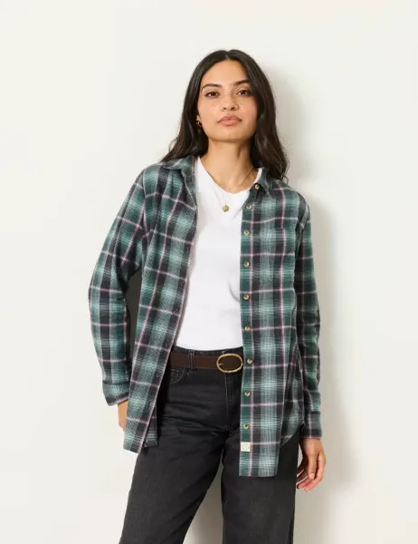 FatFace Pure Cotton Checked Shirt Teal Mix