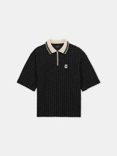 MA QUAD ZIP TOWELING POLO - Black