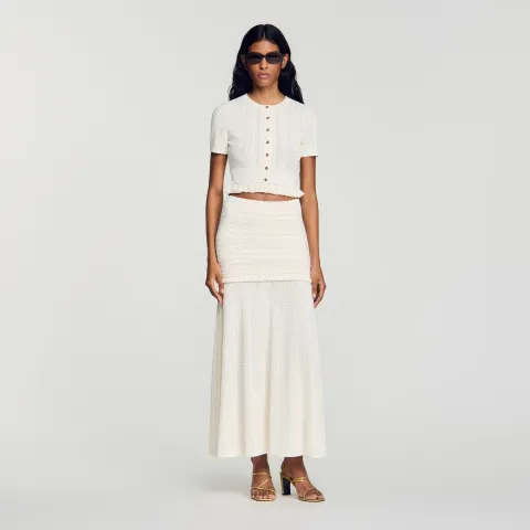 Pointelle knit maxi skirt