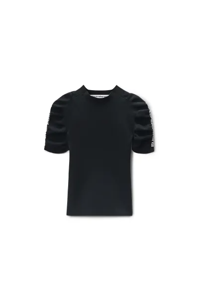 RUCHED SLEEVE SHORT SLEEVE CREWNECK